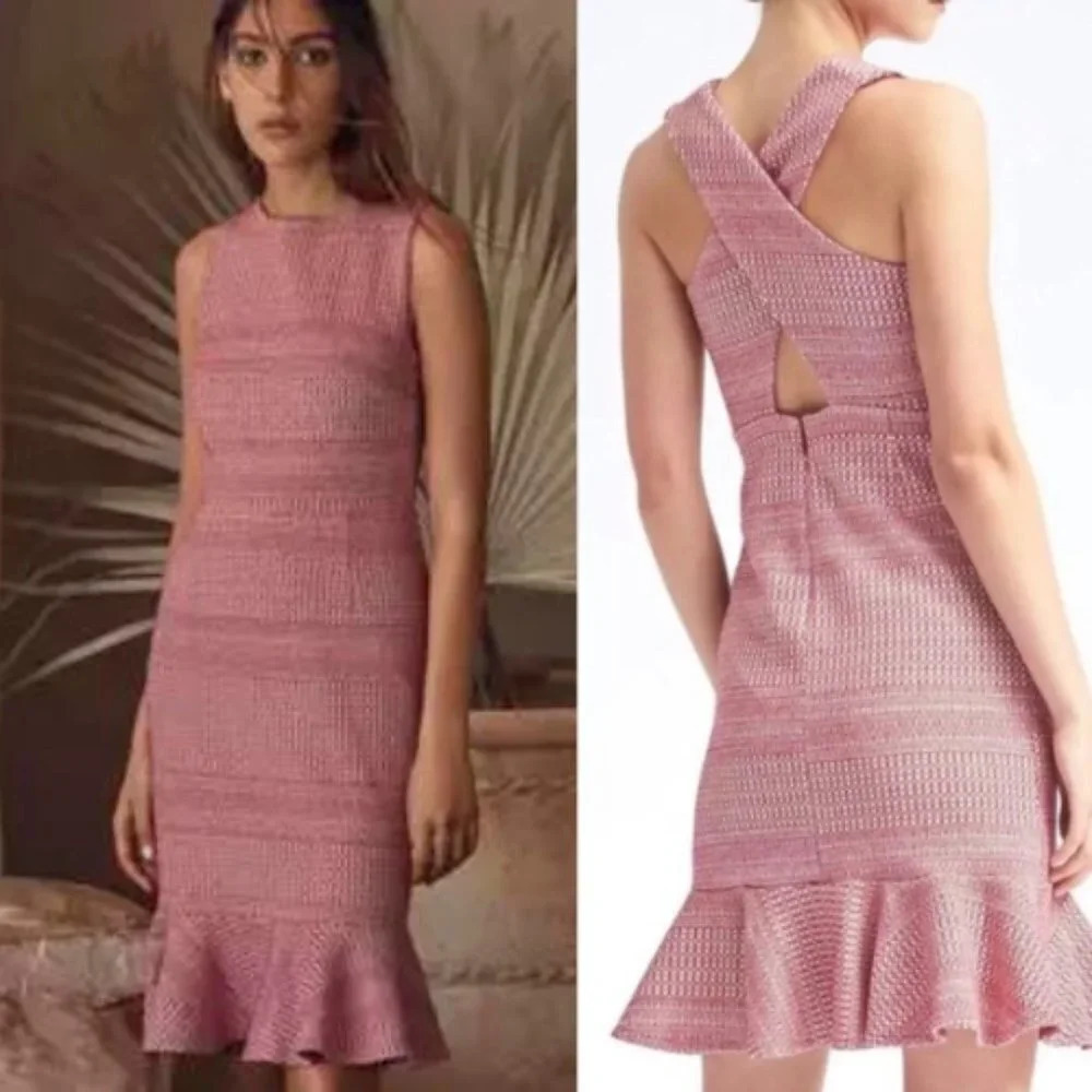 Banana Republic Jacquard Knit Crossback Ruffle Sheath Dress 29135